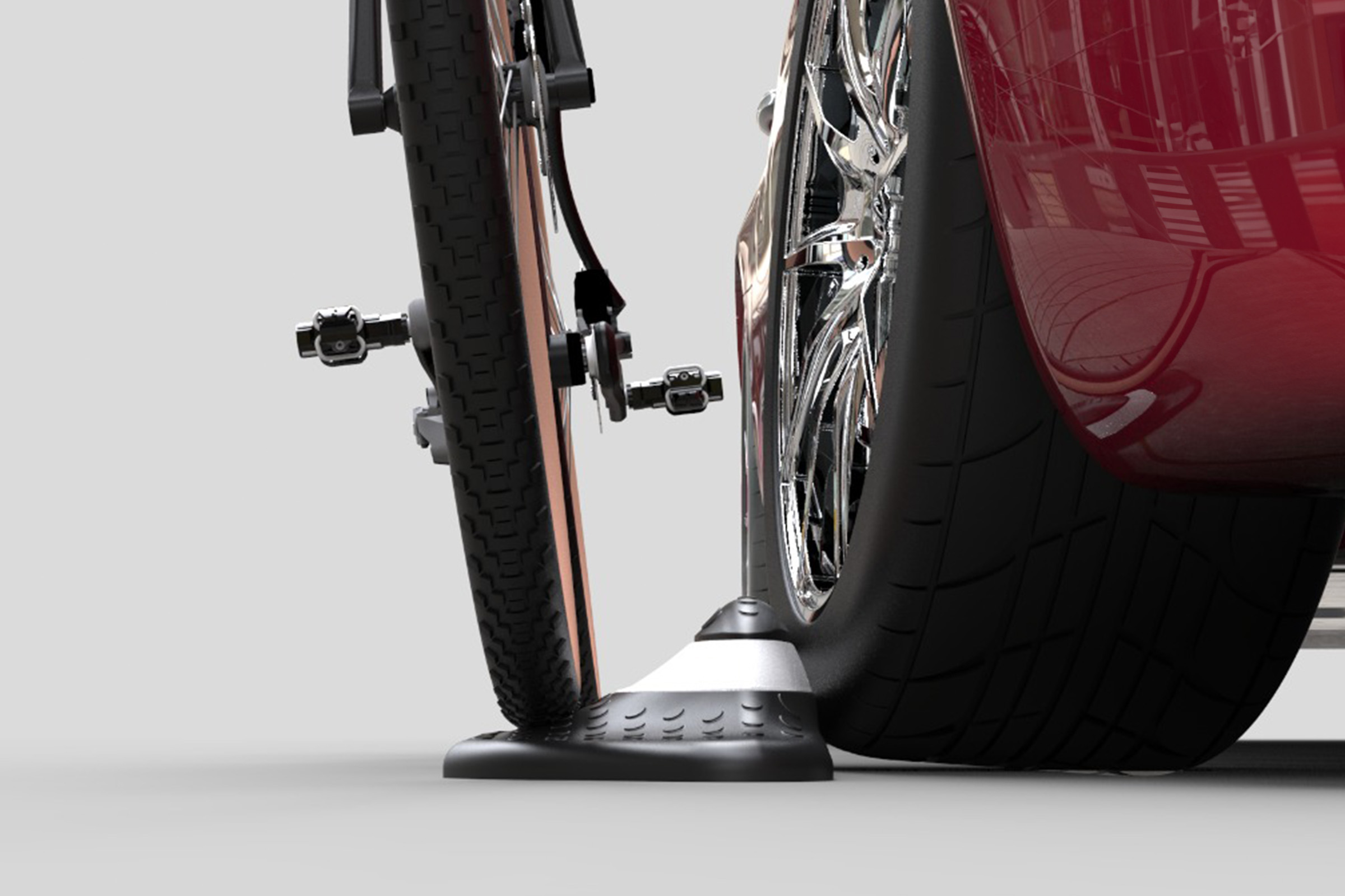 A rendering showing how our Neucurve separator is positioned to ensure safety for both cyclists and cars.