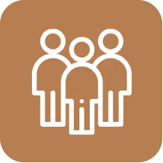 a group of people in a brown square