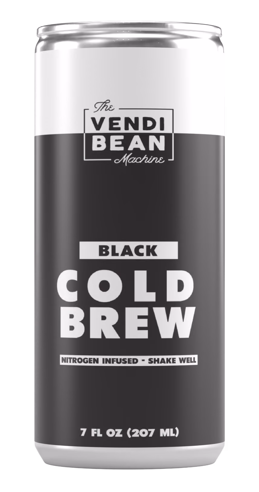 a black and white can of beverage
