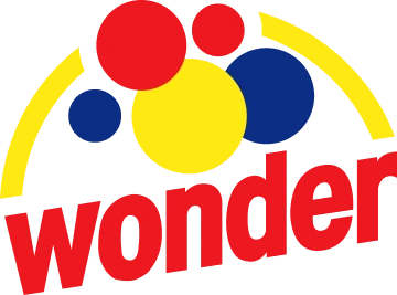 Wonder brand logo with colorful red, yellow, and blue circles and text.
