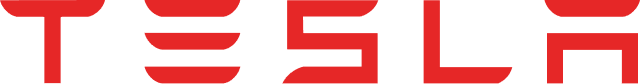 Red Tesla logo text on a white background.