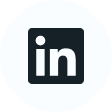 LinkedIn icon with white 'in' letters inside a black square on a light circular background.