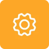 White gear icon centered on an orange background, symbolizing settings or configuration.