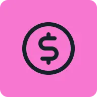 Black dollar sign inside a circle on a pink background.