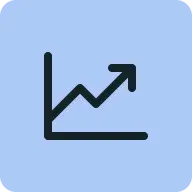 Black upward trending line graph icon on a light blue background.