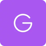 Minimalist white letter G on a purple square background.