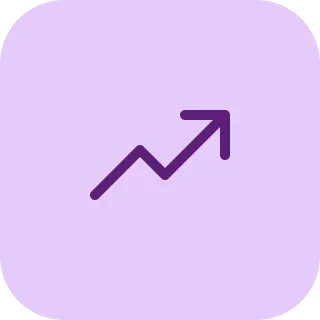 Purple upward trending arrow graph icon on a light purple rounded square background.