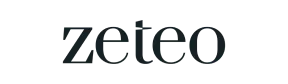 The word 'zeteo' in lowercase black serif font on a black background.