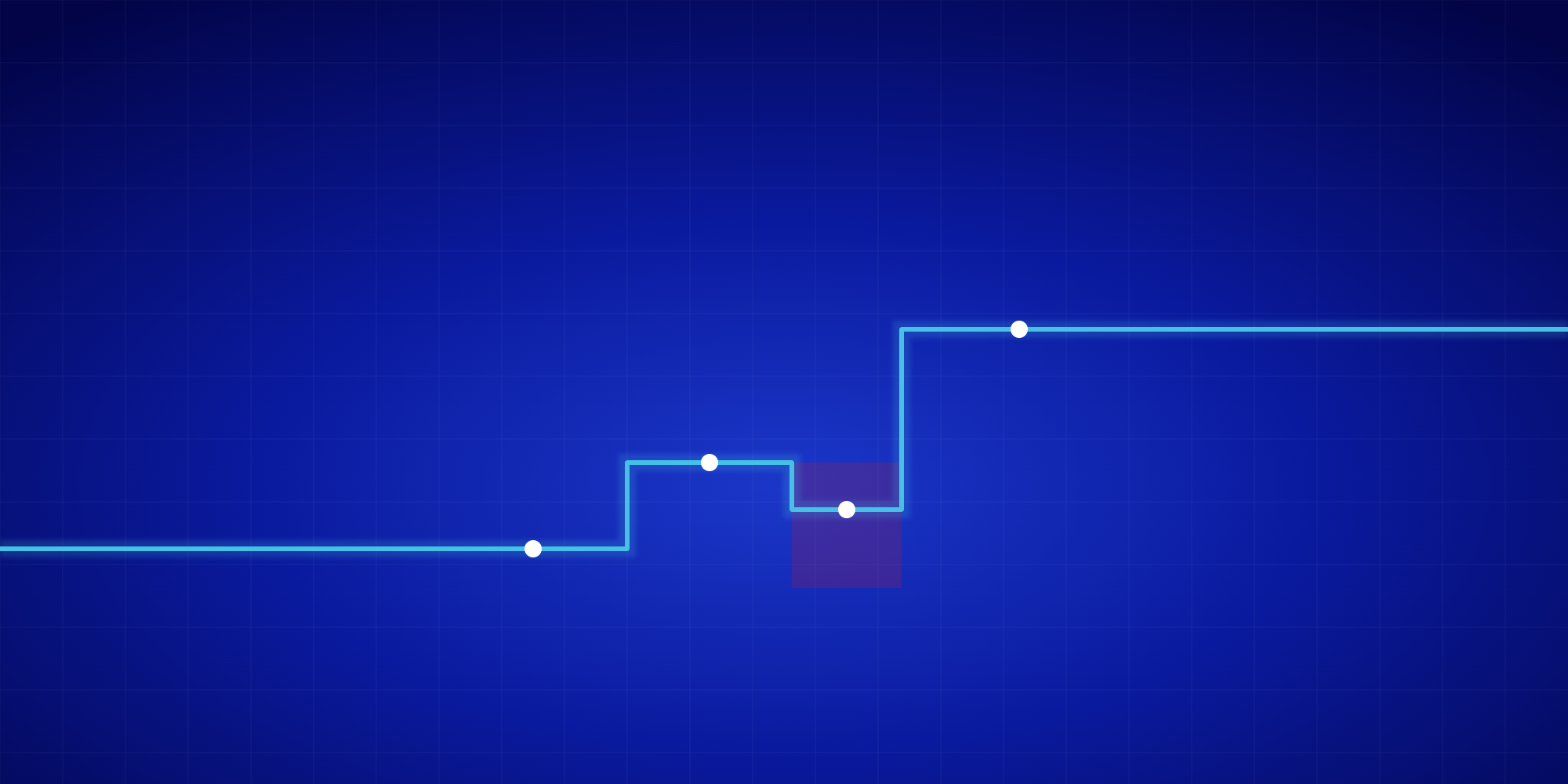 Abstract blue grid with a rising step path and a highlighted gap
