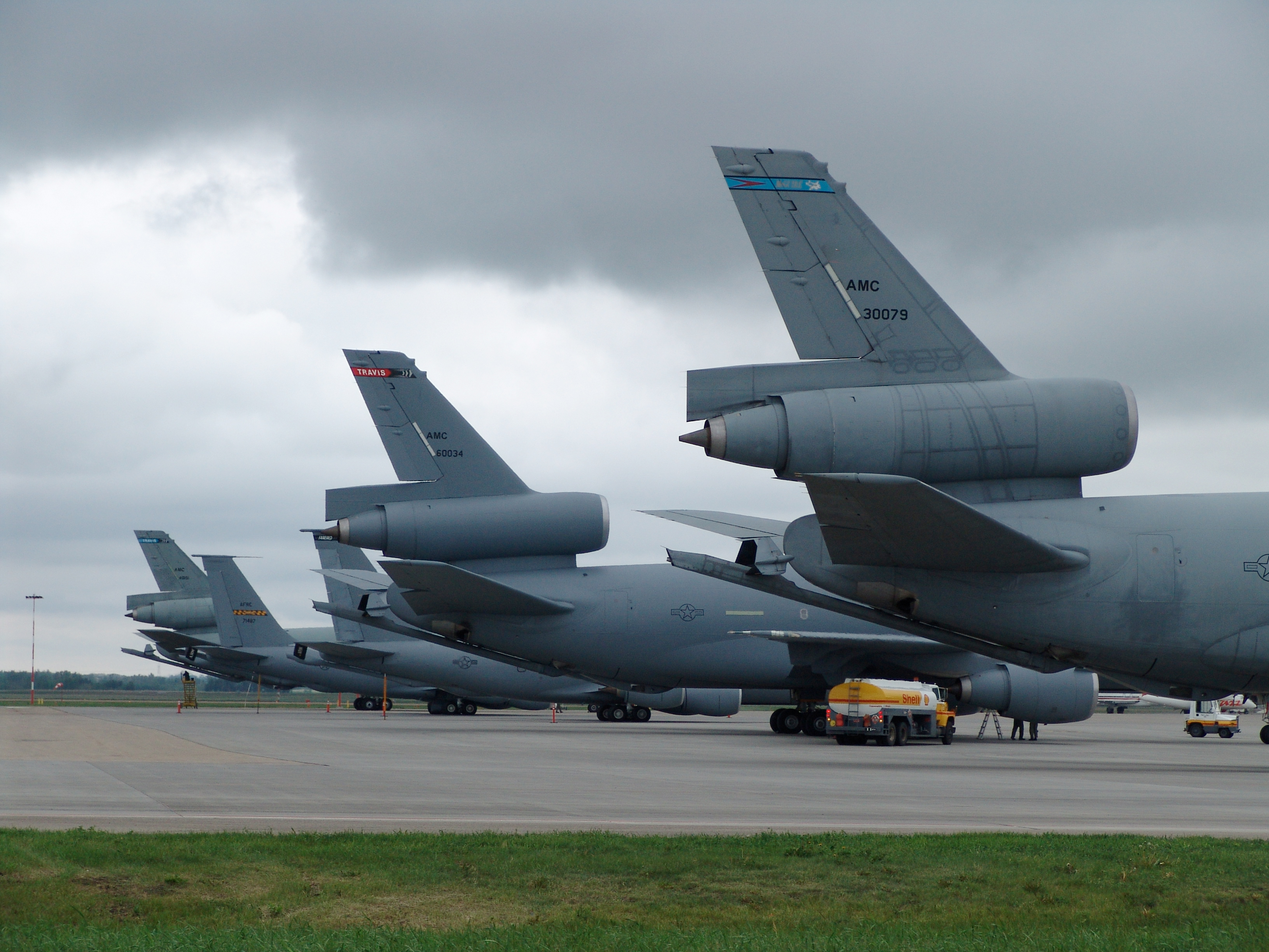 U.S. Air Force KC-10 aerial refuelling aircraft parked on an airport apron