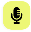 Black microphone icon on a rounded square yellow-green background.