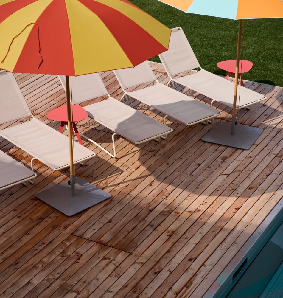 Loungers with parasols at the Tannerhof Badeharpfe