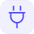 Blue electric plug icon with two prongs inside a rounded square.