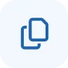 Blue icon of two overlapping documents on a light background.