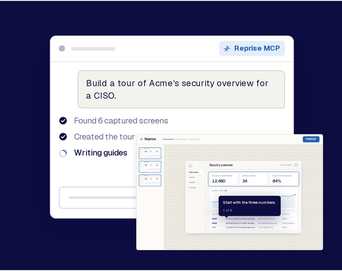 A short request inside a preferred AI agent connected to the resulting Product Tour inside Reprise