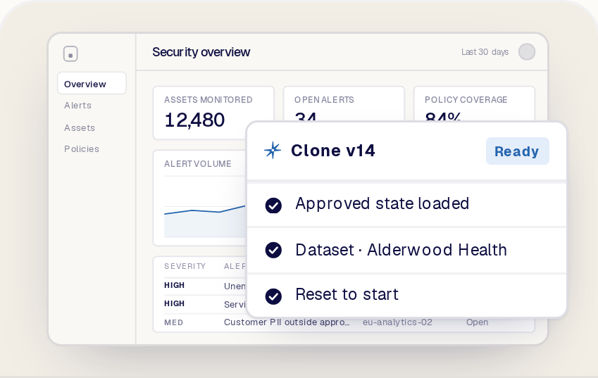 A compact pre-demo check with the approved Clone state passing, in front of the starting screen ready for the presenter
