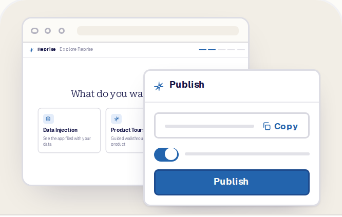 The publish control in the foreground and the polished buyer-facing Flow in a browser behind it