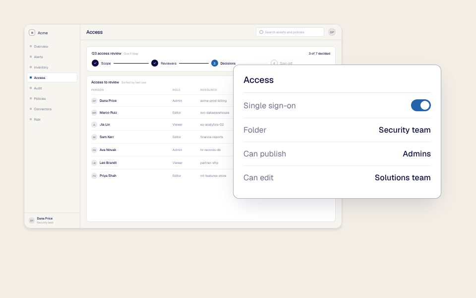 Access settings for one Clone: single sign-on, folder, who can publish and who can edit