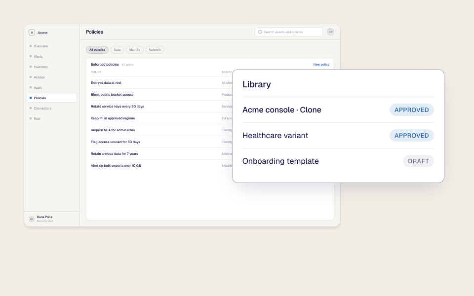 The Reprise library with the approved Acme Clone, a healthcare variant and a draft template