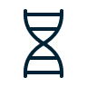 Icon of a navy blue DNA double helix symbol on a transparent background.