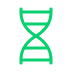 Green DNA double helix icon on a white background.