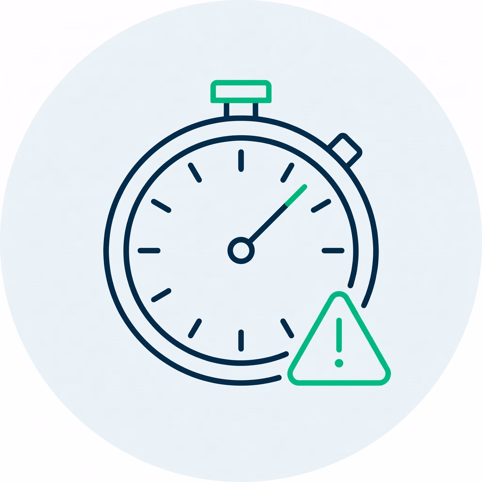 Stopwatch with a warning triangle and exclamation mark beside it.