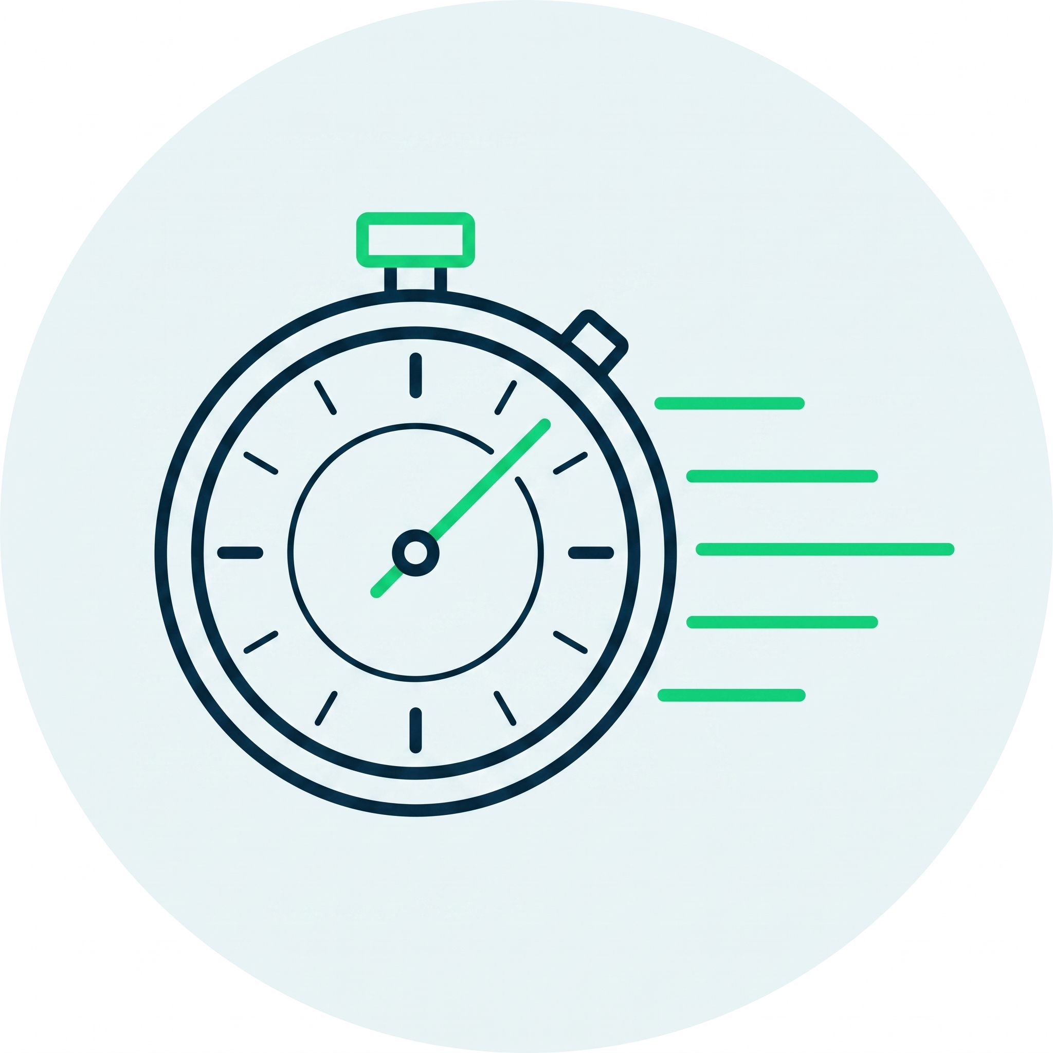Stopwatch with motion lines representing fast speed or quick timing.