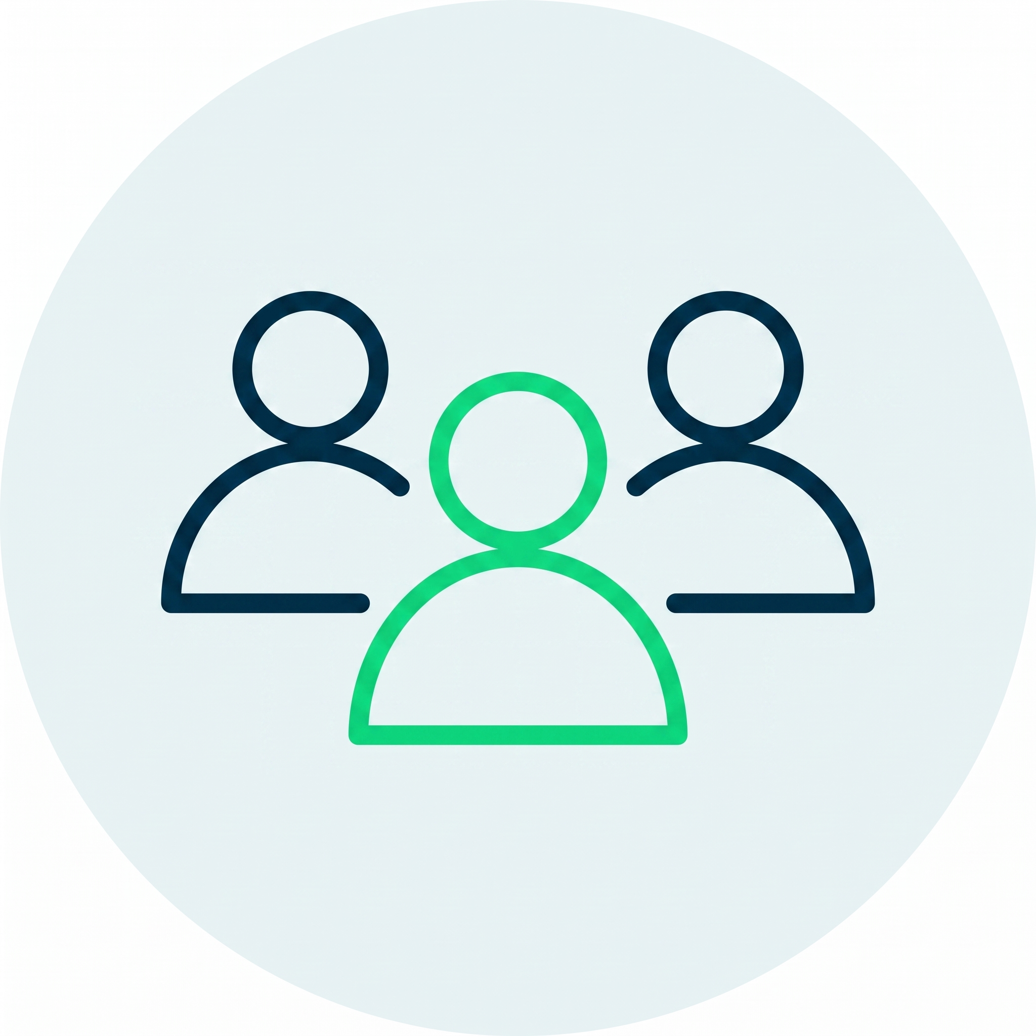 Icon showing three user outlines with the center one highlighted in green within a light circle.
