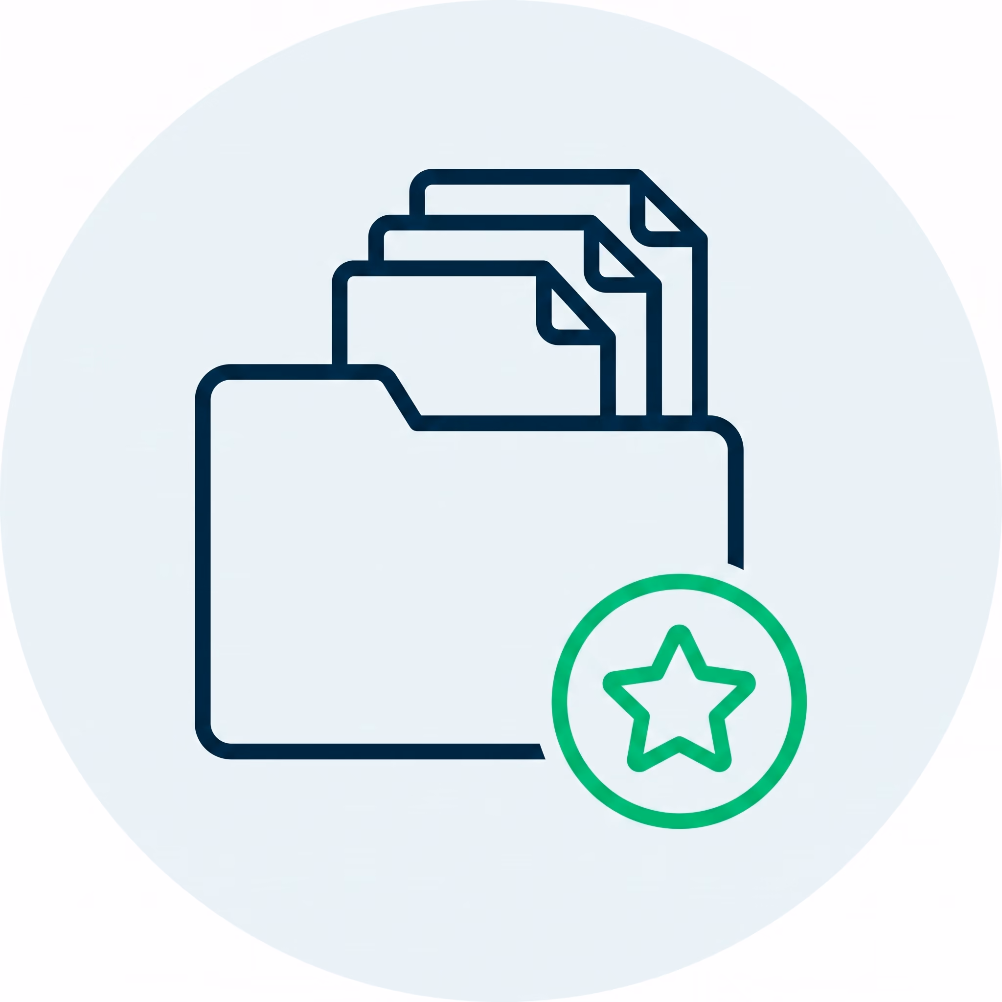Folder icon with three documents inside and a green star badge on the lower right.