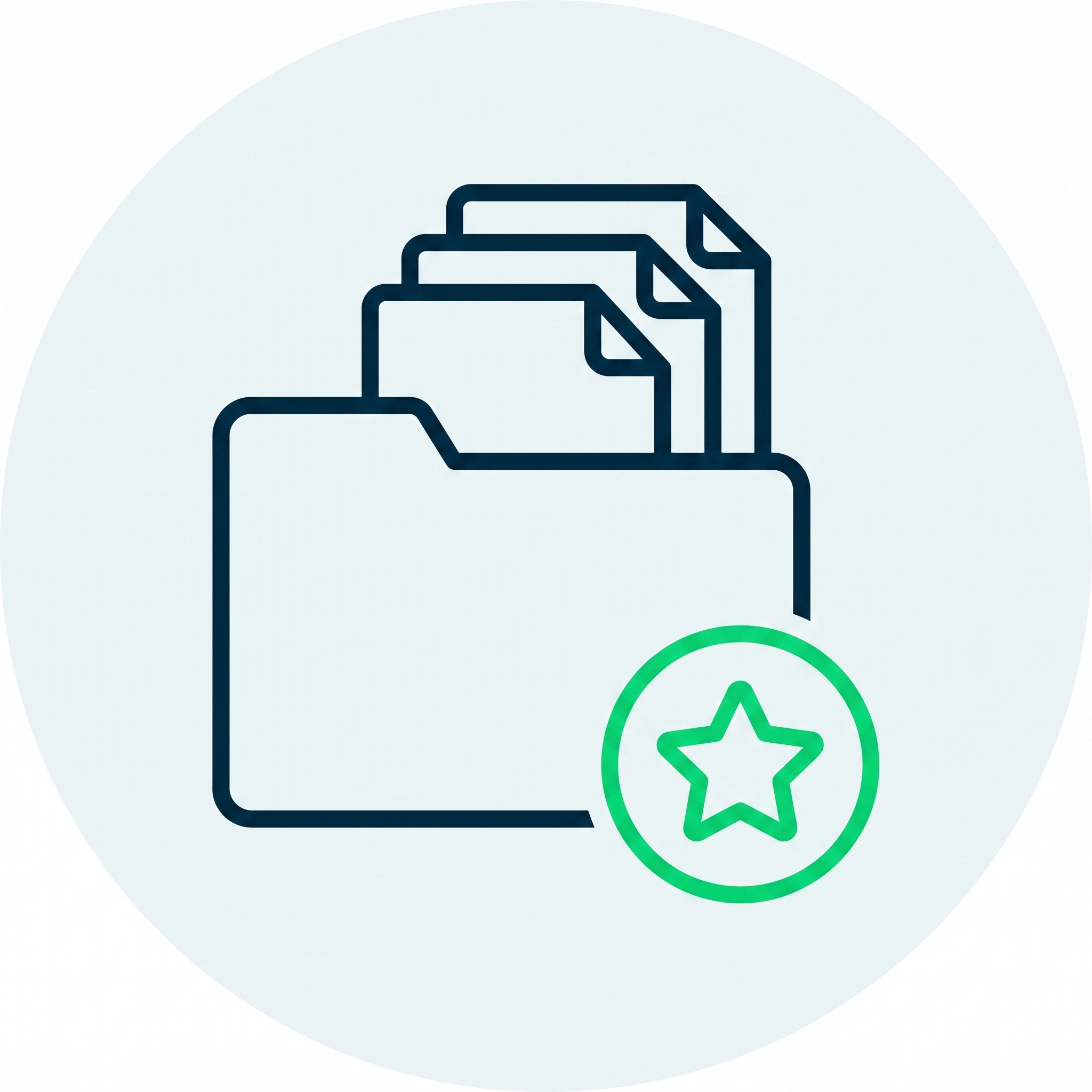 Folder icon with three documents inside and a green star badge on the lower right.
