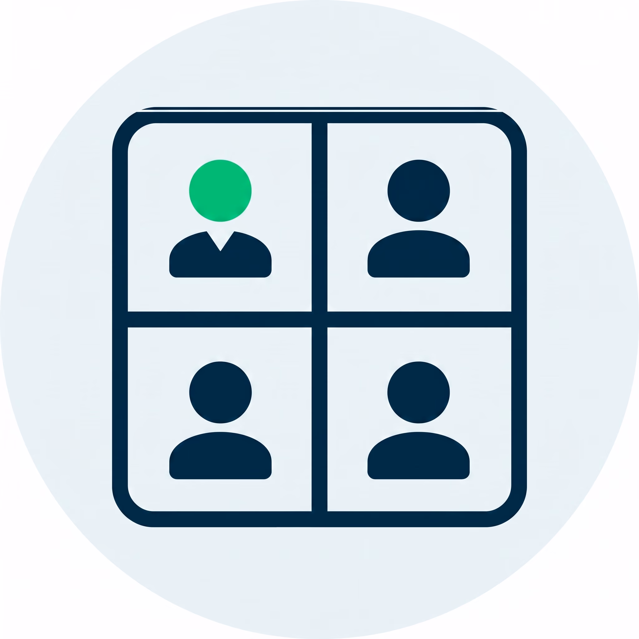 Four-person video call grid icon with one participant highlighted in green.