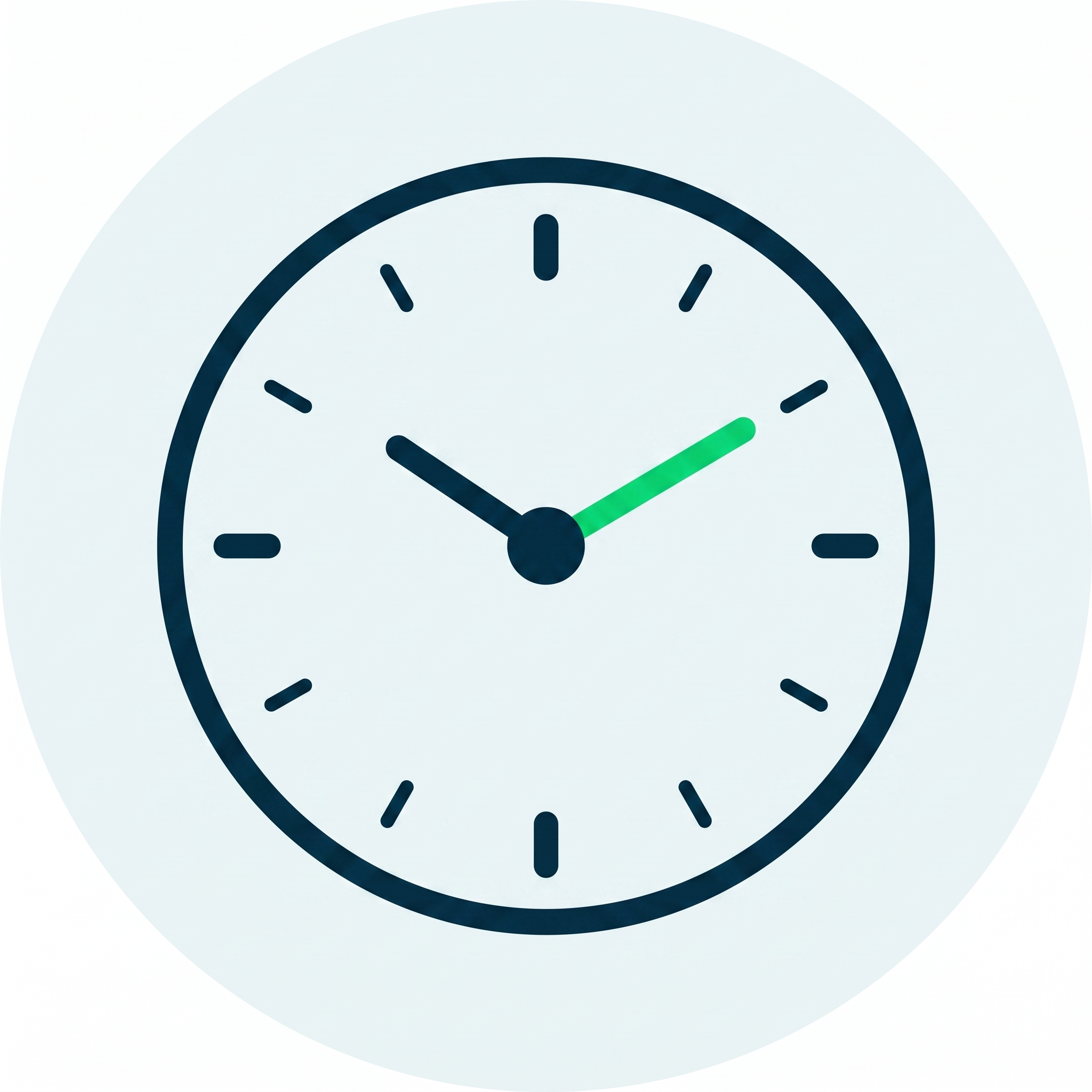 Clock showing time at 10:09 with green minute hand and blue hour hand on light background.