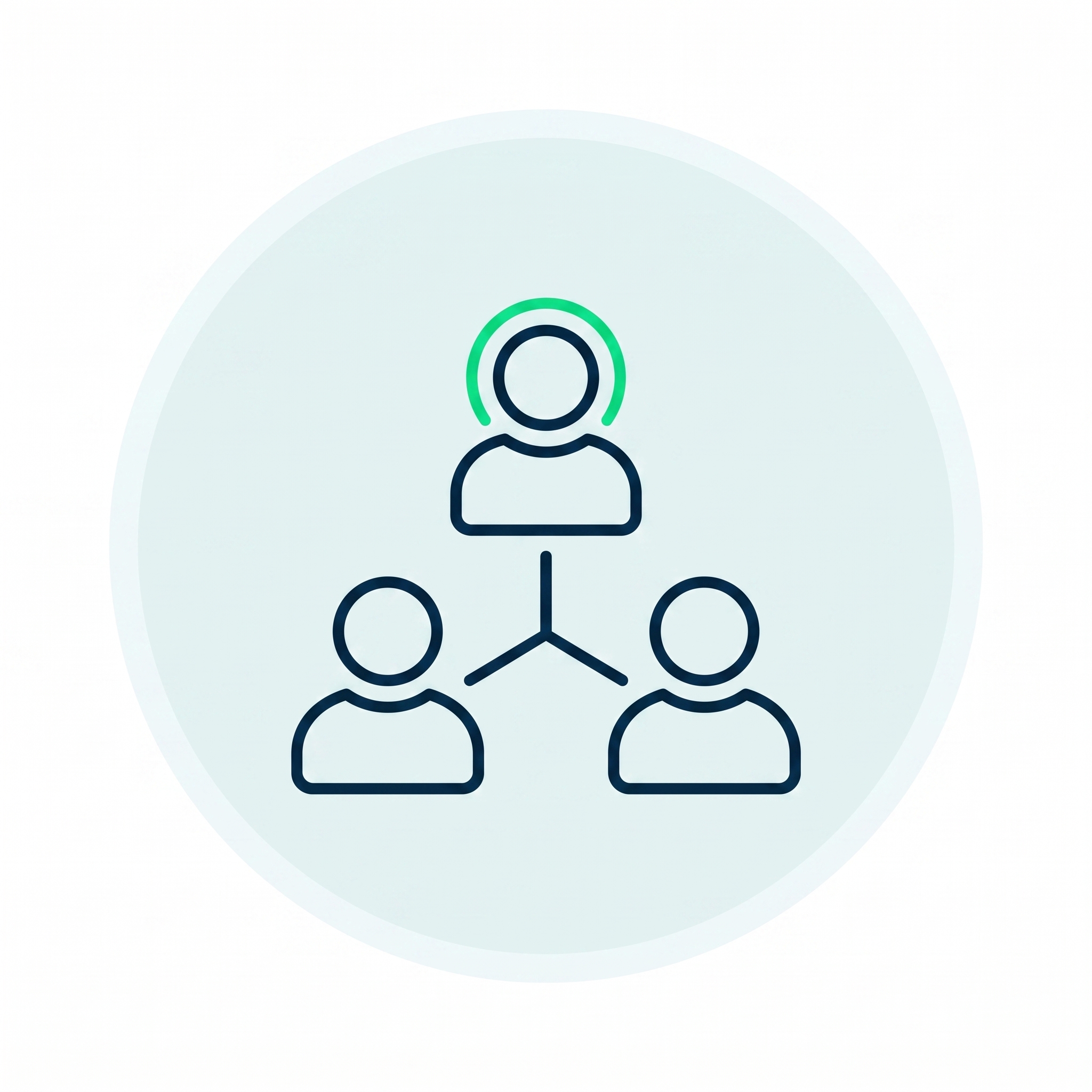 Icon showing a connected group of three people with one highlighted above the others.
