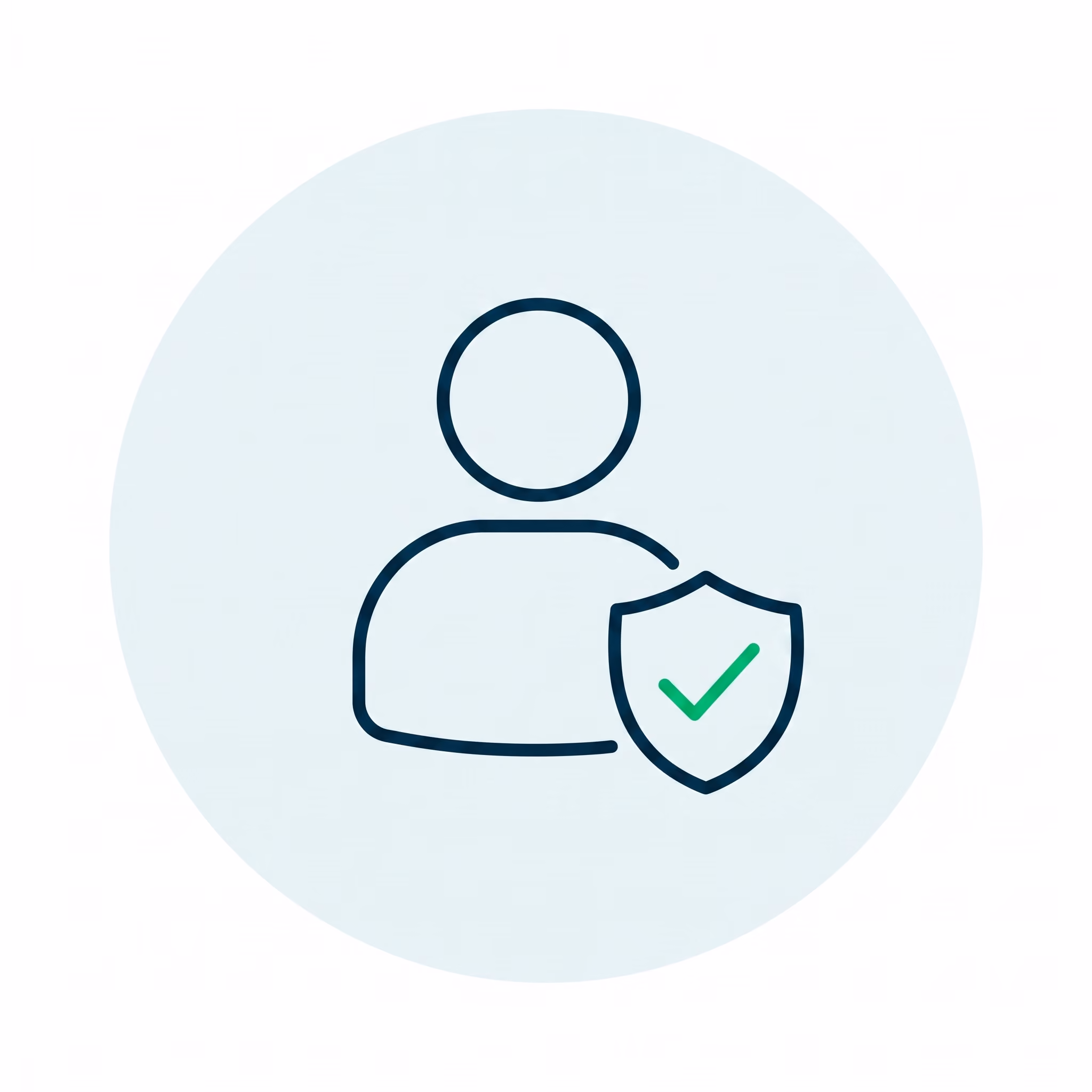 User icon with shield and green check mark symbolizing verified or secure user account.
