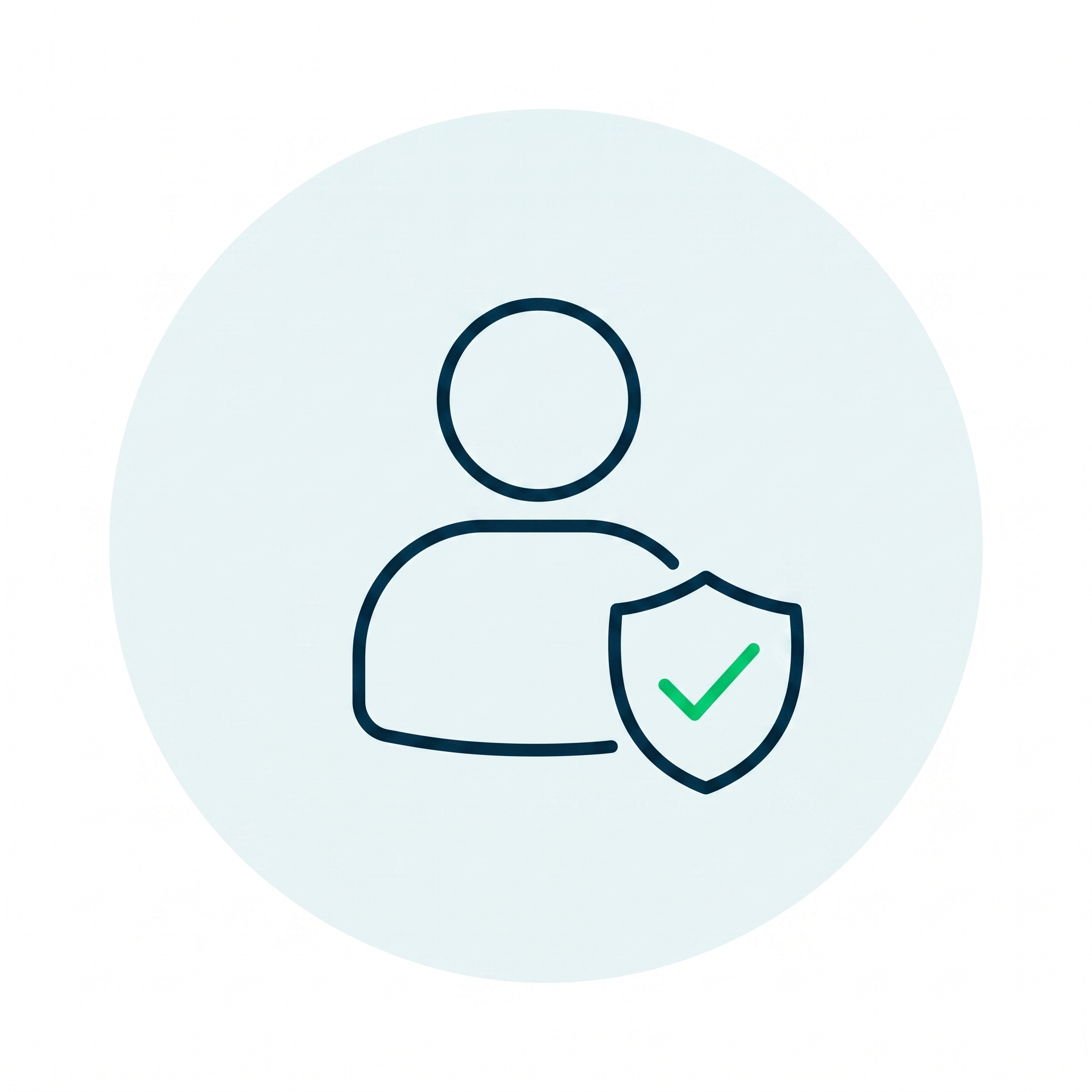 User icon with shield and green check mark symbolizing verified or secure user account.