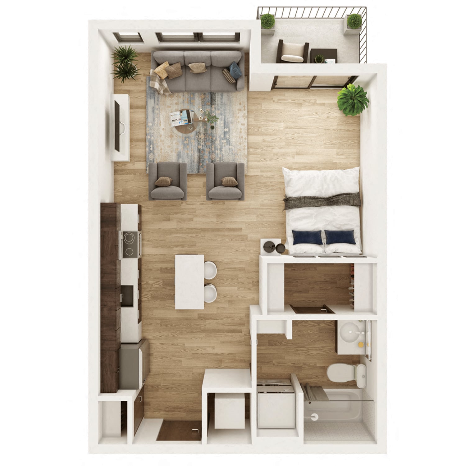 0 Bedroom, 1 Bathroom - 539 SF B