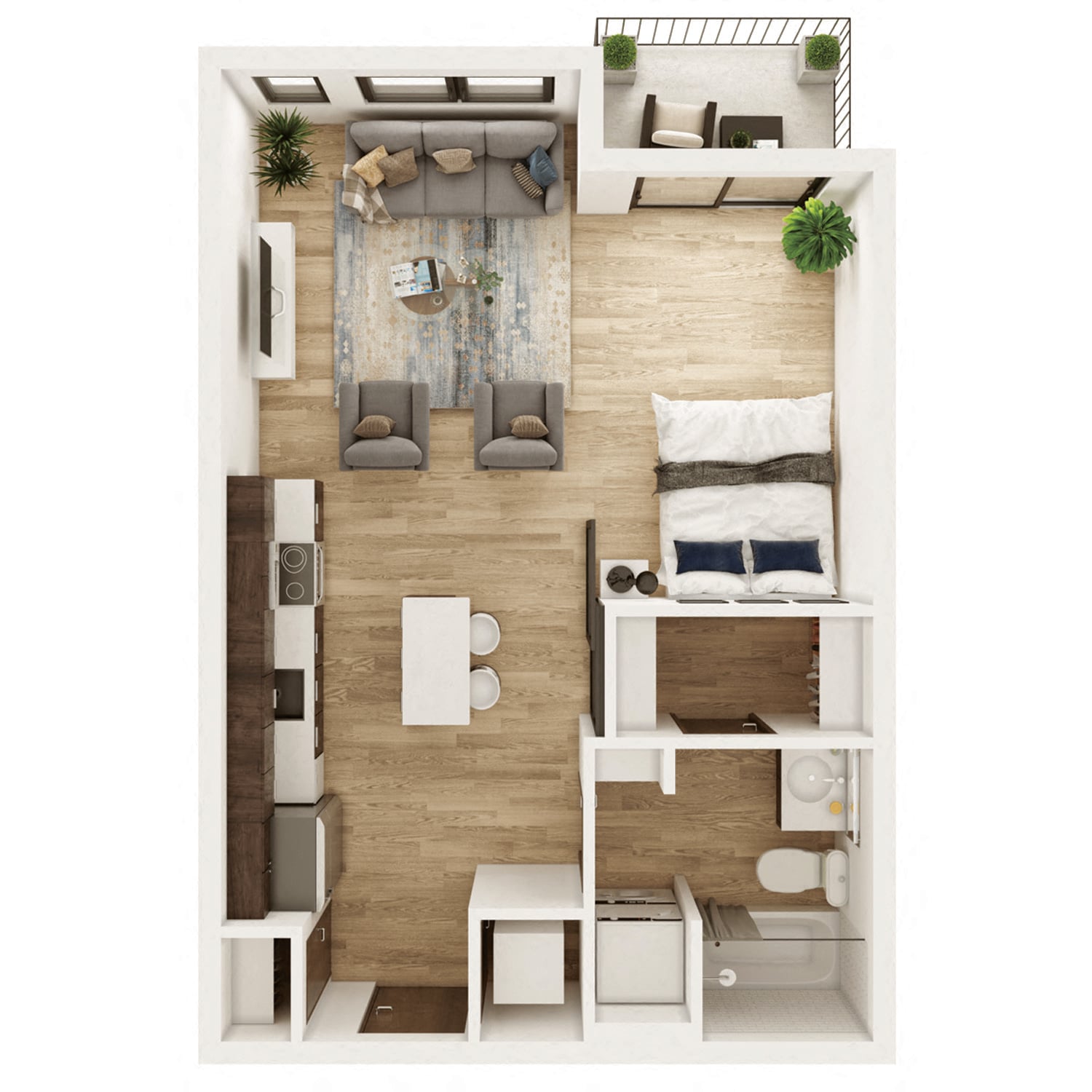 0 Bedroom, 1 Bathroom - 515 SF JR