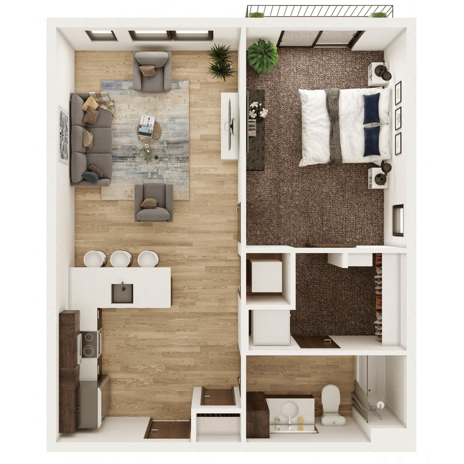 1 Bedroom, 1 Bathroom - 680 SF A