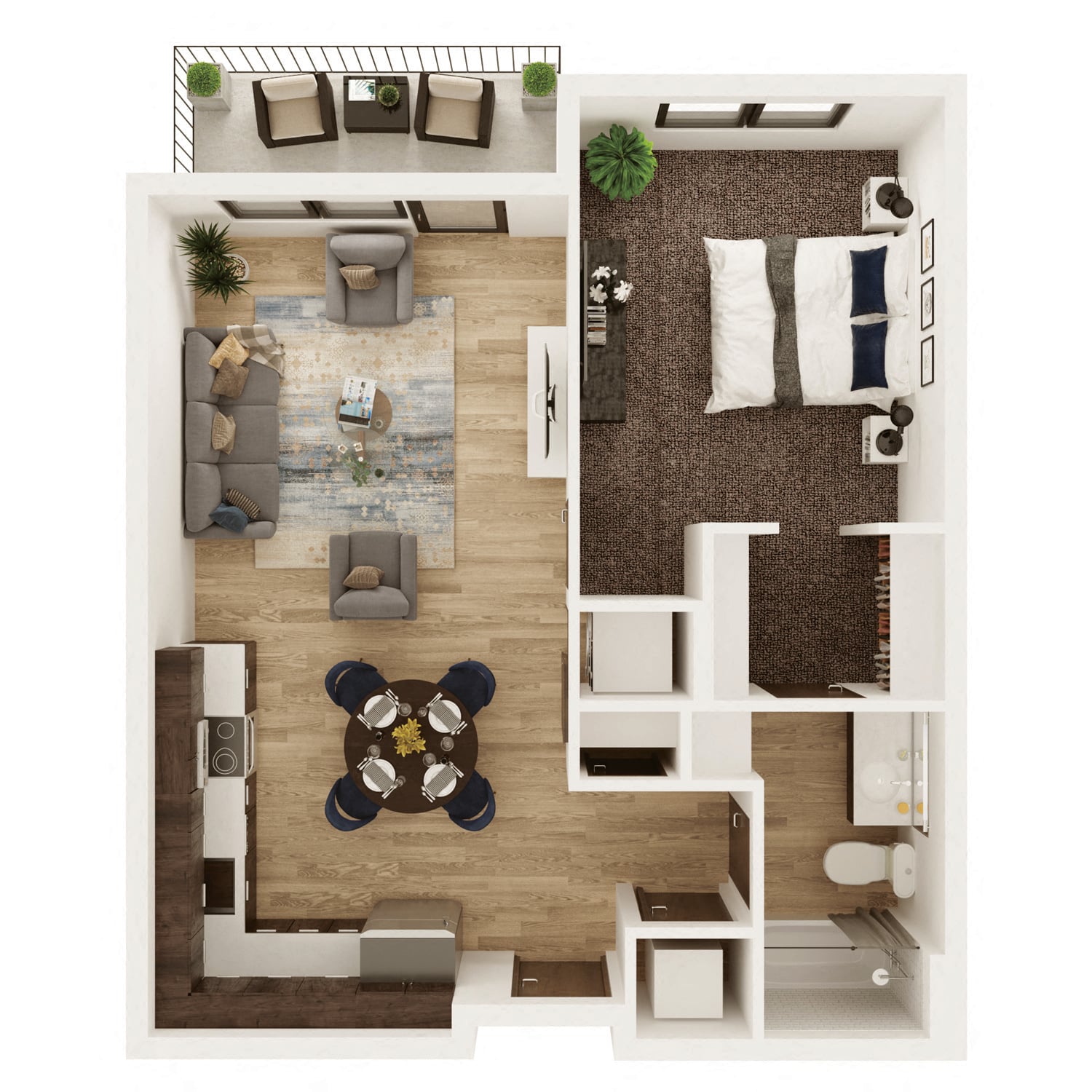 1 Bedroom, 1 Bathroom - 634 SF B