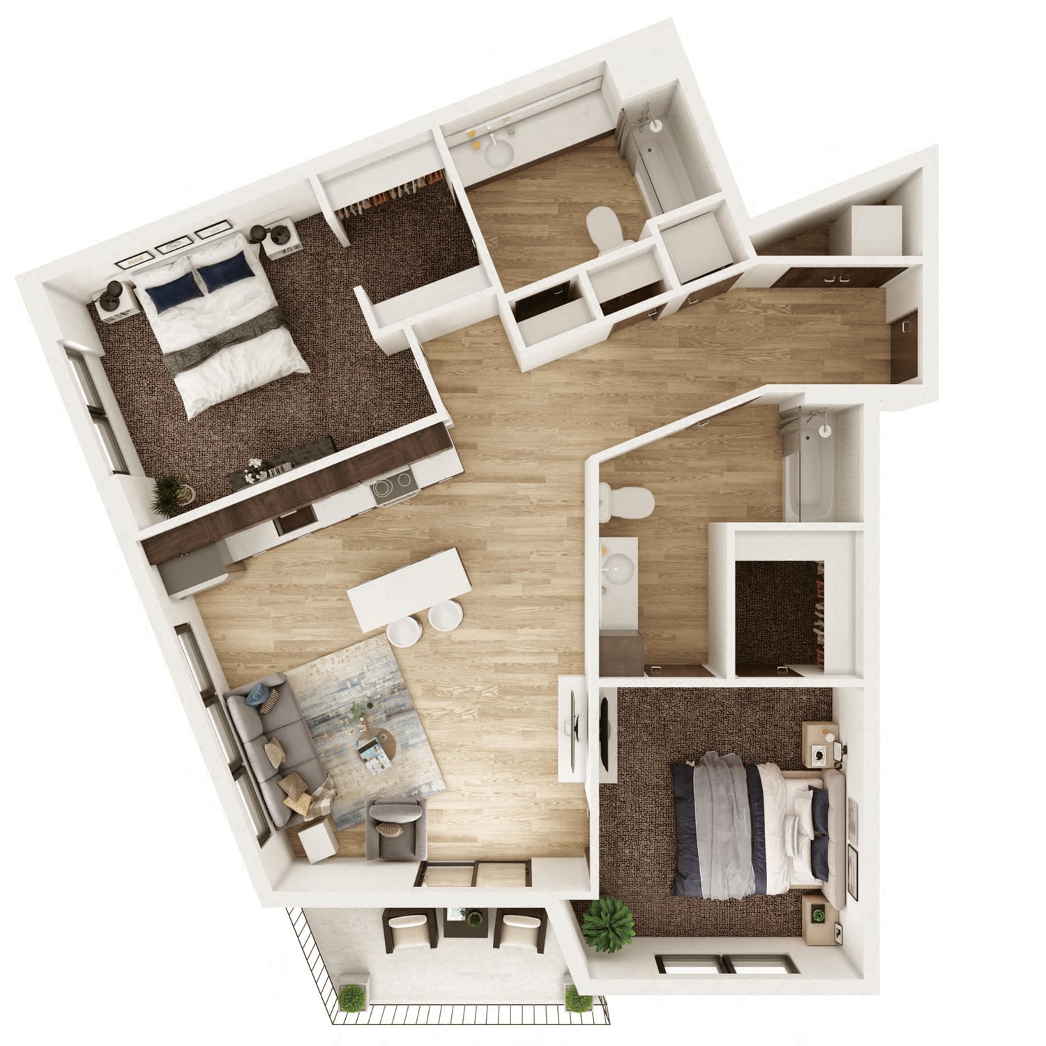 2 Bedroom, 2 Bathroom - 970 SF A