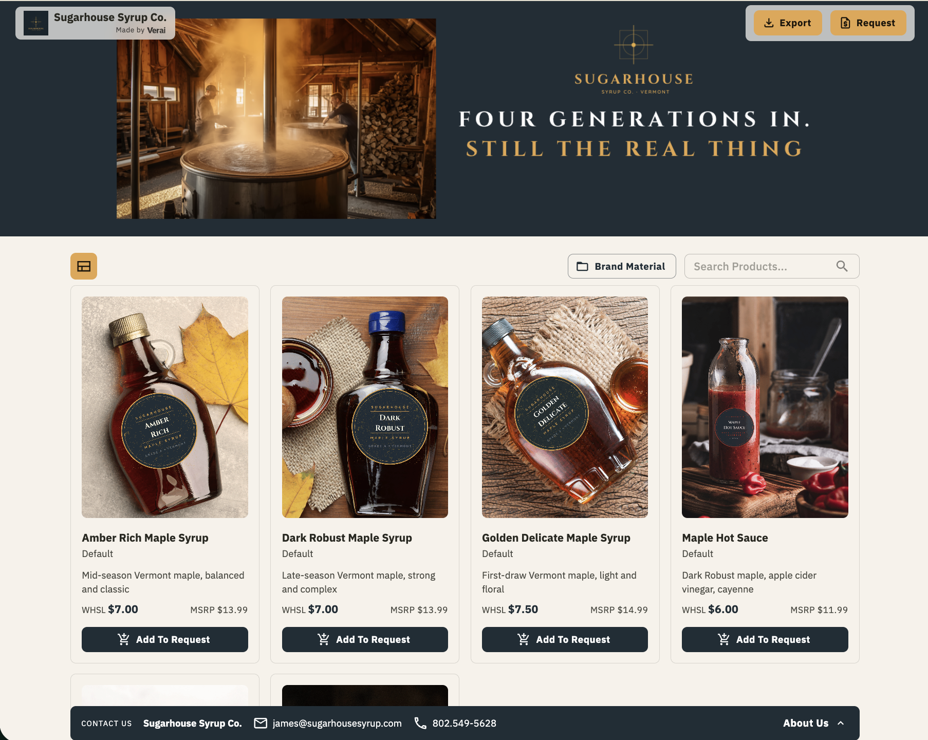 Sugarhouse Syrup Co. brand portal on Verai