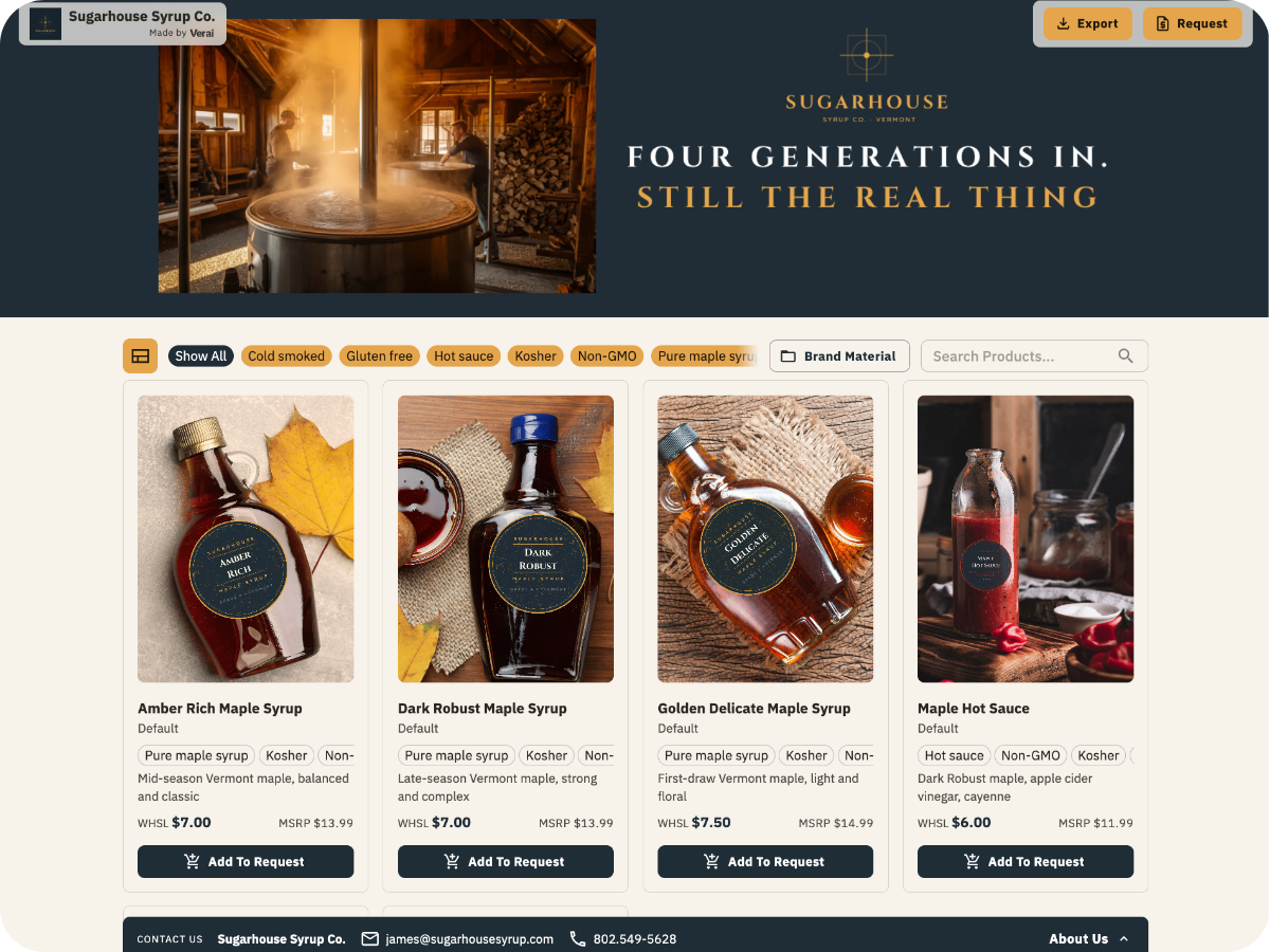 Buyer view of a Verai Brand Portal