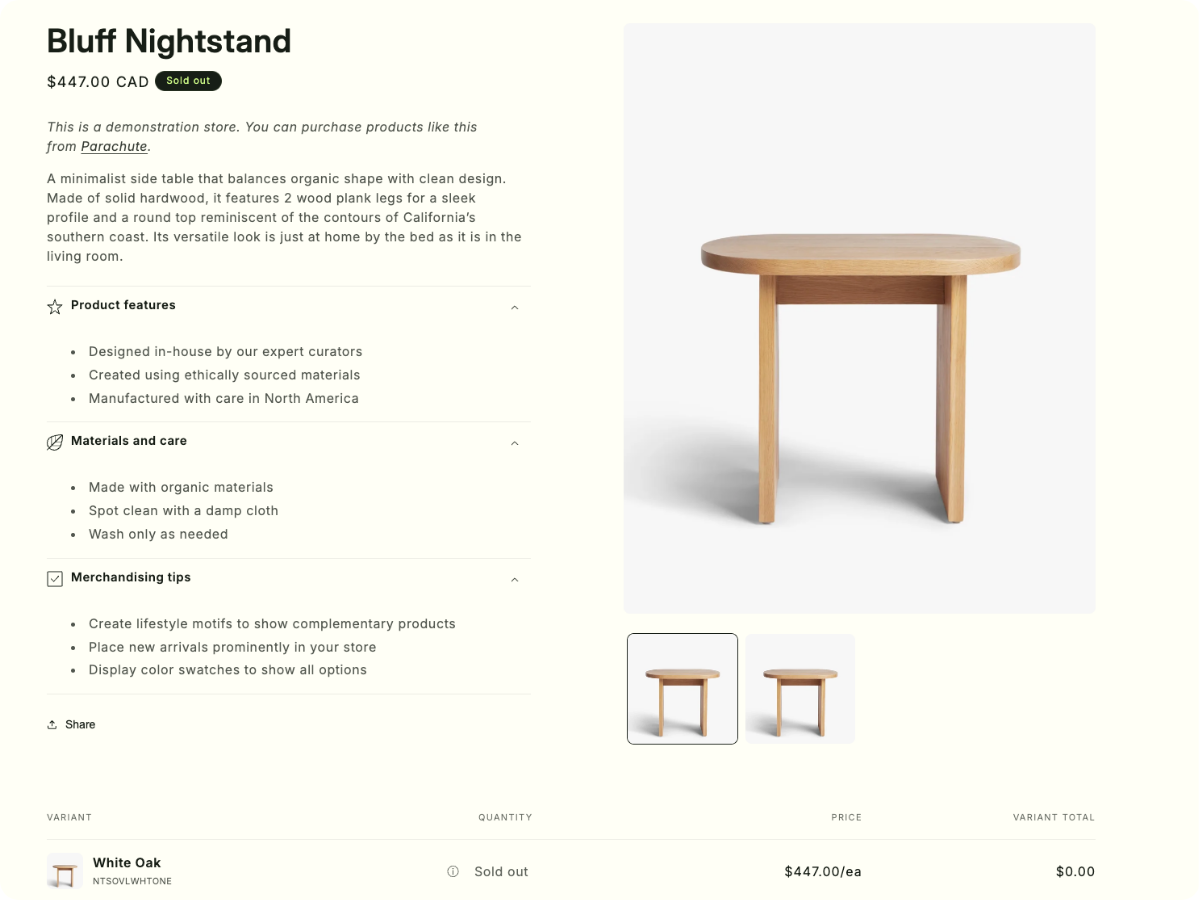 Shopify B2B product page, full size