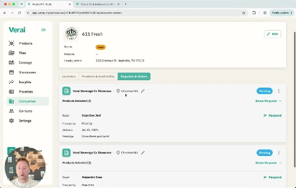 A company's Requests & Orders tab: incoming buyer requests, ready to respond to.