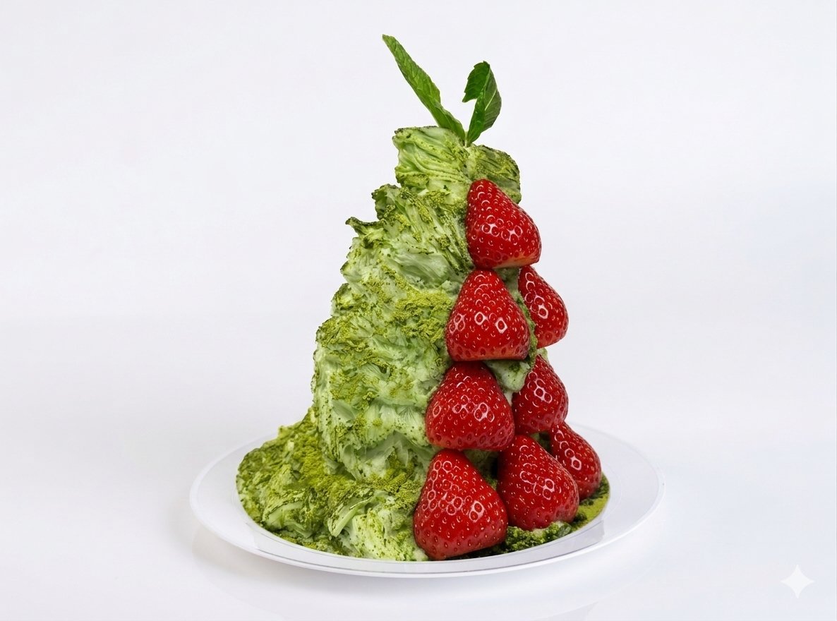 Oakobing strawberry matcha bingsu, Korean shaved ice served near LA and Orange County
