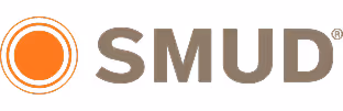 SMUD logo featuring an orange circle with three concentric rings to the left of gray SMUD text.
