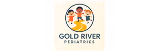 Logo of Gold River Pediatrics showing three diverse children playing above the text.