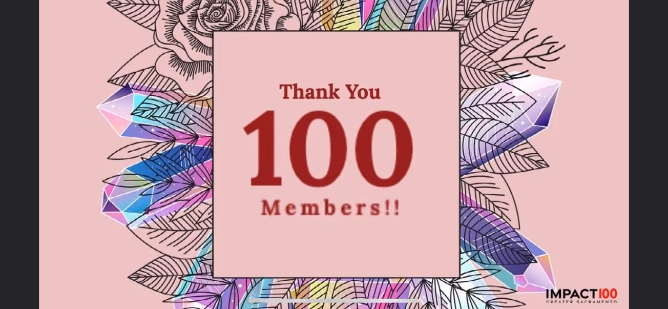 Impact100 Greater Sacramento members celebrating reaching 100 members