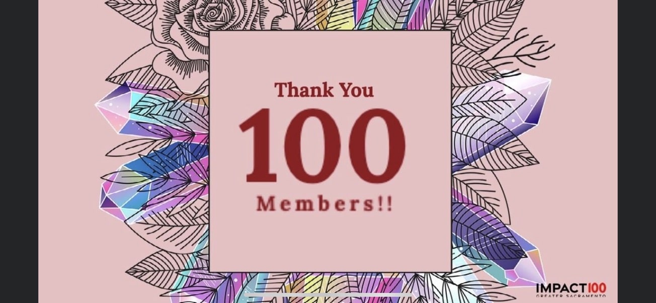 Impact100 Greater Sacramento members celebrating reaching 100 members