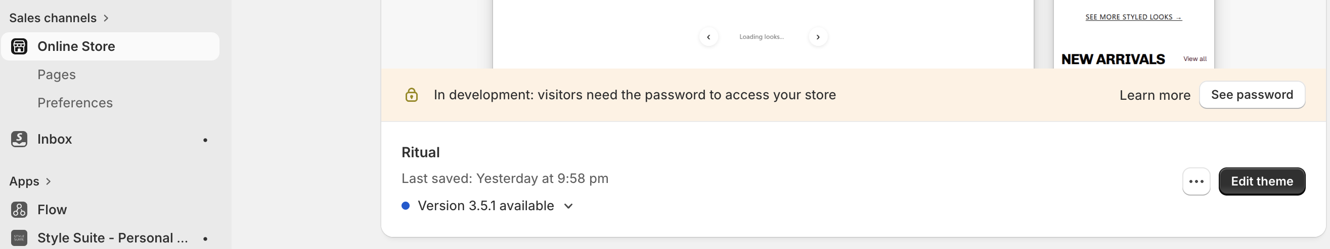Shopify themes screen